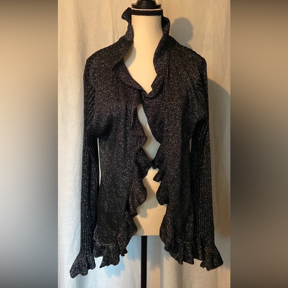 Cardigan Reversible with Ruffles & Matching Shirt Black with Silver Sparkles Lg - Picture 3 of 5